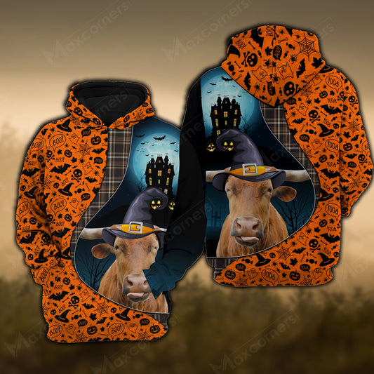 Joy Corners Texas Longhorn Castle Halloween Pattern 3D Hoodie