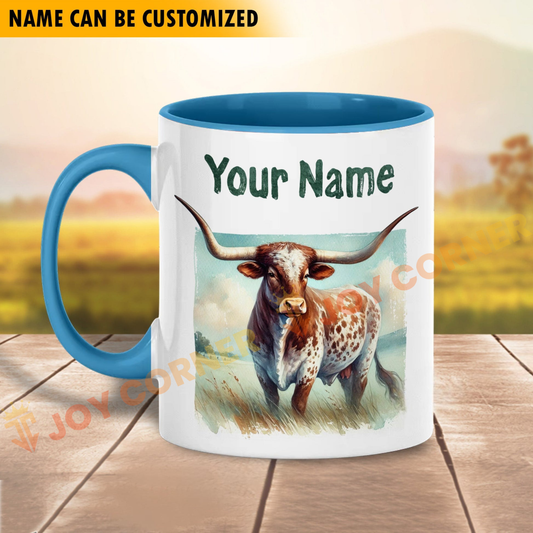 Joycorners Texas Longhorn Personalized Name Two Tone Mug