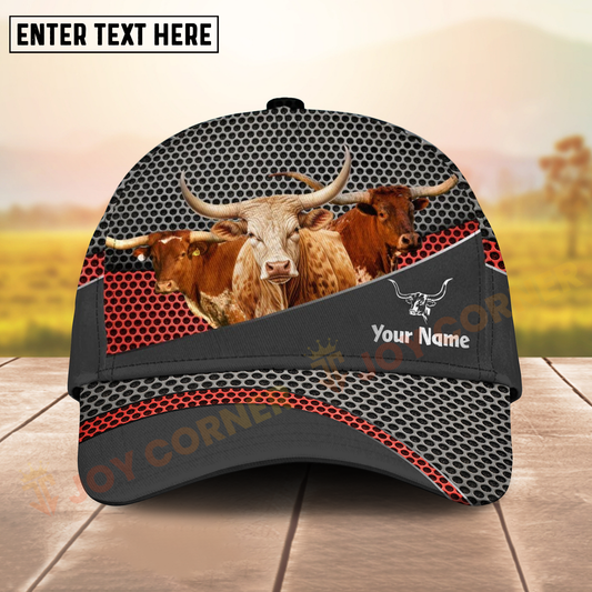 Joycorners Texas Longhorn Ranch Style Metal Pattern Mesh 3D Cap Personalized Name Cap