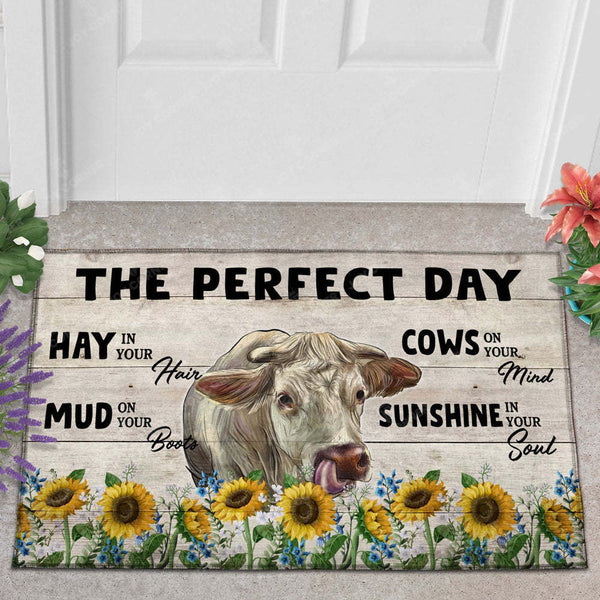 Joycorner Charolais The Perfect Day Doormat, Farmhouse Doormat, Welcome Mat