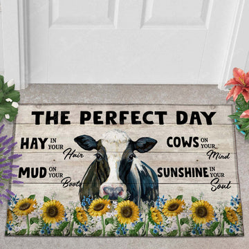 Joycorner Holstein The Perfect Day Doormat, Farmhouse Doormat, Welcome Mat