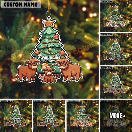 Joycorners Personalized Cow Family Christmas Acrylic Ornament