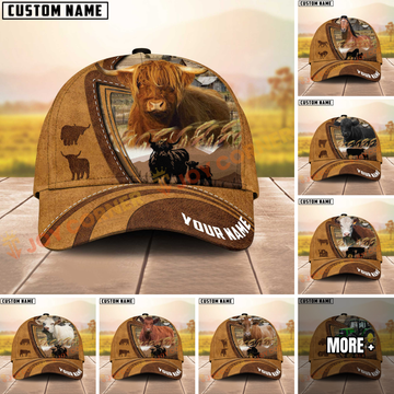 Joycorners Cow Brown Leather Farm Personalized Name 3D Hat