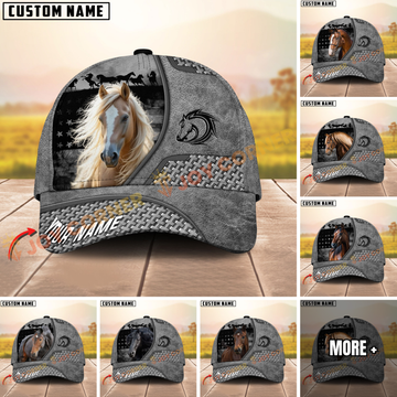 Joycorners Horse Gray Leather Woven Personalized Name 3D Hat