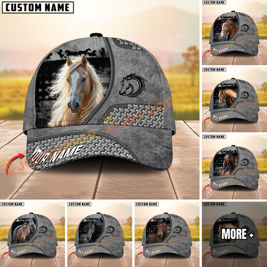 Joycorners Horse Gray Leather Woven Personalized Name 3D Hat