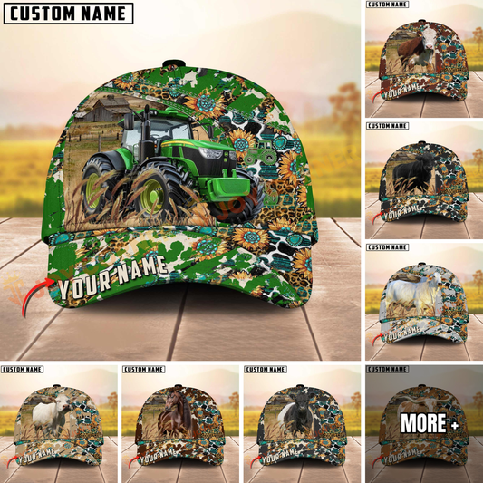 Joycorners Sunflower Western Cowhide Personalized Name 3D Hat