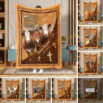 Joycorners Personalized Faith, Family & Farming Farm Blanket (10 Cattle Breeds)