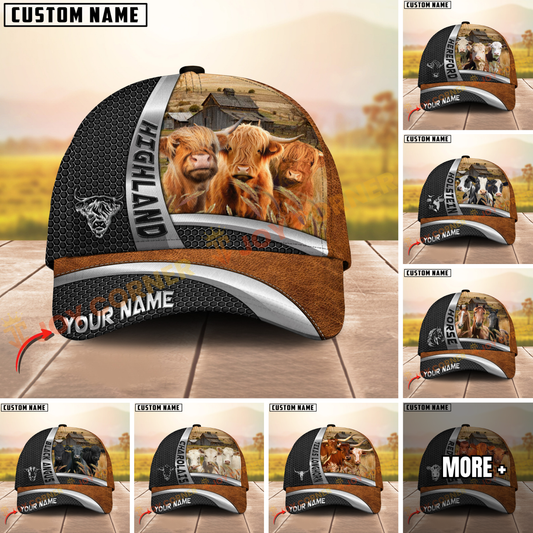 Joycorners White Cattle Farm Scene Personalized Name 3D Hat
