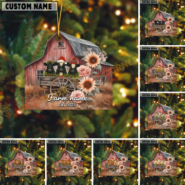 Joycorners Personalized Rustic Barn Black Angus Christmas Acrylic Ornament