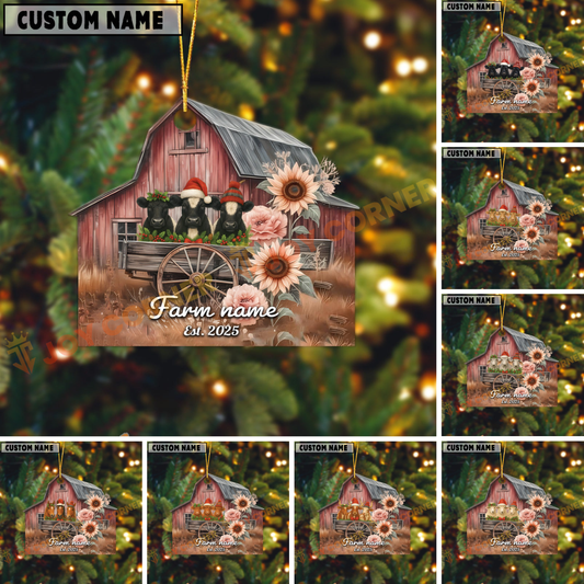 Joycorners Personalized Rustic Barn Black Angus Christmas Acrylic Ornament