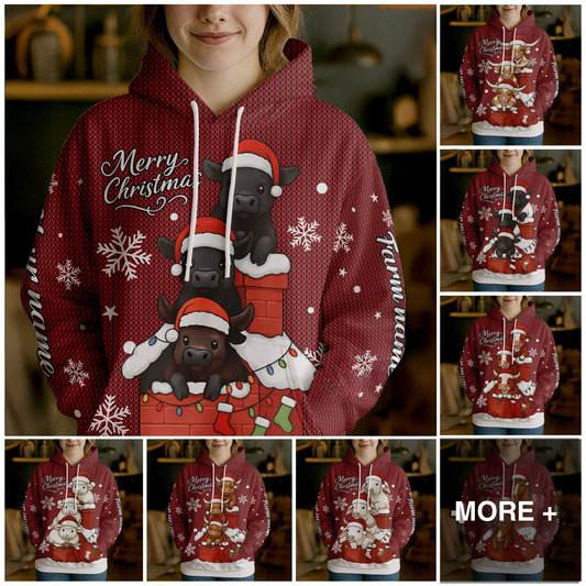 Joycorners Personalized Cute Christmas Cow Hoodie (8 Cattle Breeds)