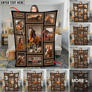 Joycorners Personalized Horse Collage Blanket – Rustic Wood Frame, Custom Name ( 8 Breeds)