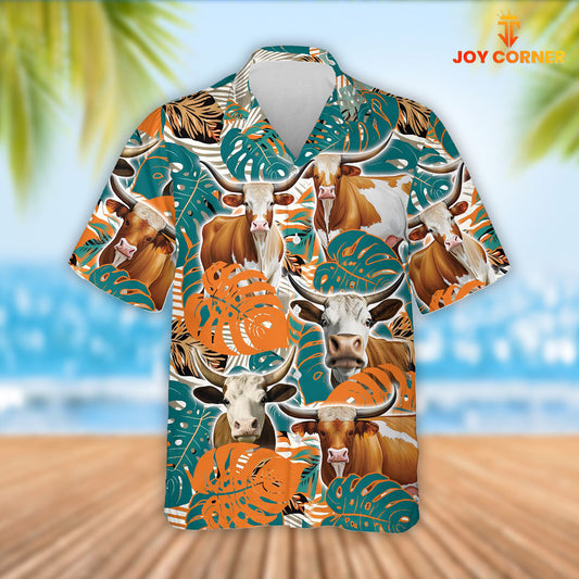 Joy Corners Texas Longhorn Cattle 3D Hawaiian Flower Shirt