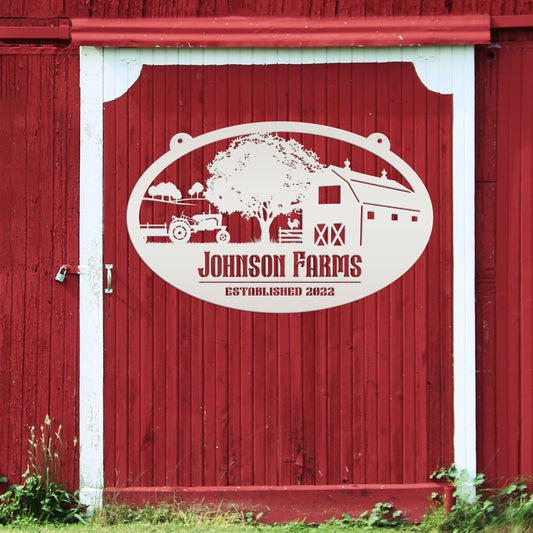 Joycorners Personalized Tractor and Wagon Farm Scene Metal Sign, Family Farm Sign, Tractor, Barn Metal Sign LM0110