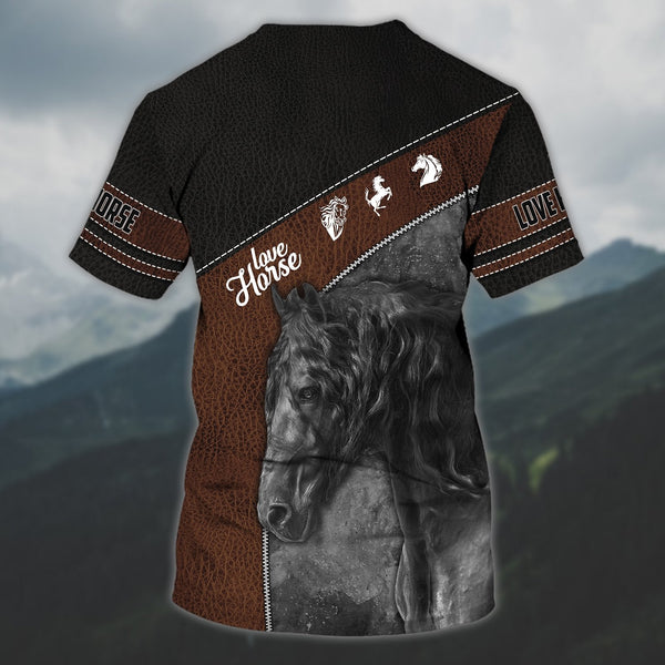 Joycorners Black Horse 2 Leather Pattern Custom Name 3D Shirts
