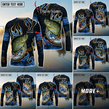 Joycorners Freshwater Fish Fishing Flame Dark Blue Luxury Pattern Personalized Name, Team Name Long Sleeve Shirt (6 Breeds)