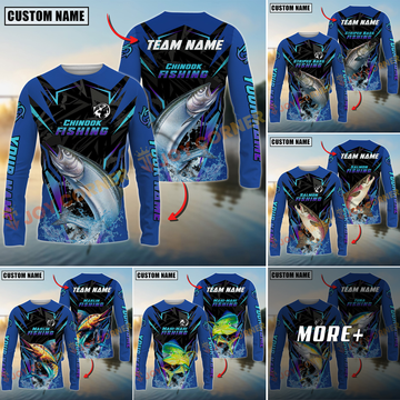 Joycorners Saltwater Fish Fishing Neon Sport Jersey Style Personalized Name, Team Name Long Sleeve Shirt (6 Breeds)