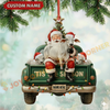 Joycorners Christmas Farm Truck Santa & Cows Ornament, Custom Name Acrylic Ornament (9 Breed Options)