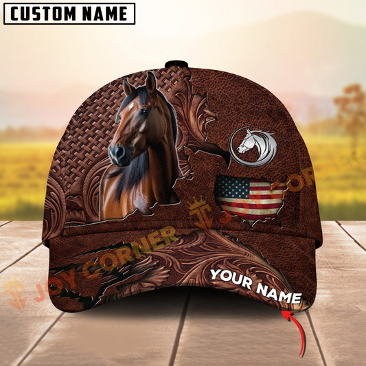 Joycorners Quarter Horse USA Map Leather Pattern Personalized Name 3D Cap