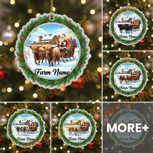 Joycorners Cattle Lover Christmas Santa Cow Family Ornament, Acrylic Ornament (7 Breed Options)