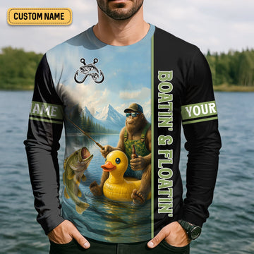Joycorners Boatin And Floatin, Bigfoot Fishing Shirt, Funny Fishing Shirt, SPF Shirt, Presents For Fishermen