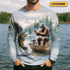 Joycorners Bigfoot Fishing, Funny Fishing Shirt, SPF Shirts For Men, Hooded Long Sleeve Shirt, Fisherman Gift