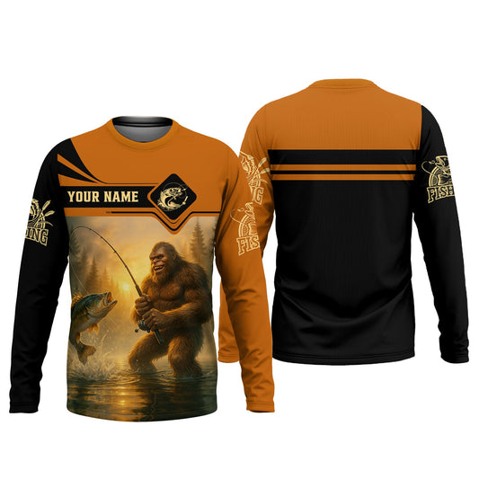 Joycorners Bigfoot Fishing, SPF Long Sleeve Shirts, Funny Fishing Shirt, Best Fishing Gifts, Mens Casual Shirts