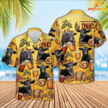 Joy Corners Black Angus Drink Beer Pattern 3D Hawaiian Shirt