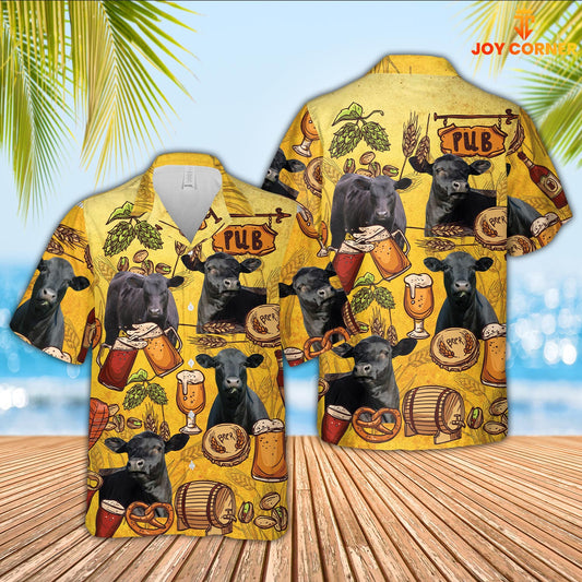 Joy Corners Black Angus Drink Beer Pattern 3D Hawaiian Shirt