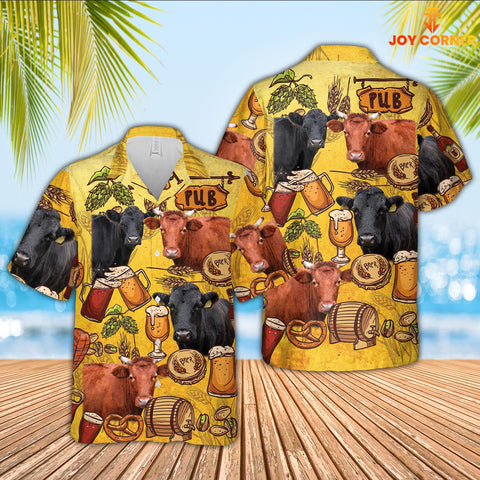 Joy Corners Dexter Cattle Drink Beer Pattern 3D Hawaiian Shirt