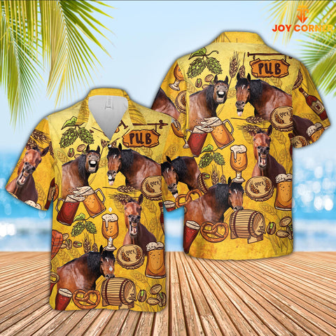 Joy Corners Horse Drink Beer Pattern 3D Hawaiian Shirt