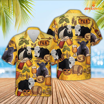 Joy Corners Belted Galloway Drink Beer Pattern 3D Hawaiian Shirt