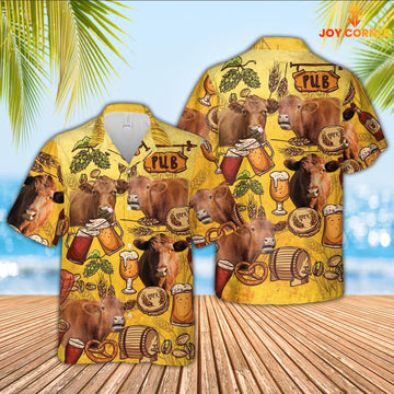 Joy Corners Red Angus Drink Beer Pattern 3D Hawaiian Shirt