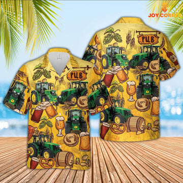 Joy Corners Tractor Drink Beer Pattern 3D Hawaiian Shirt