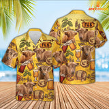 Joy Corners Highland Cattle Drink Beer Pattern 3D Hawaiian Shirt