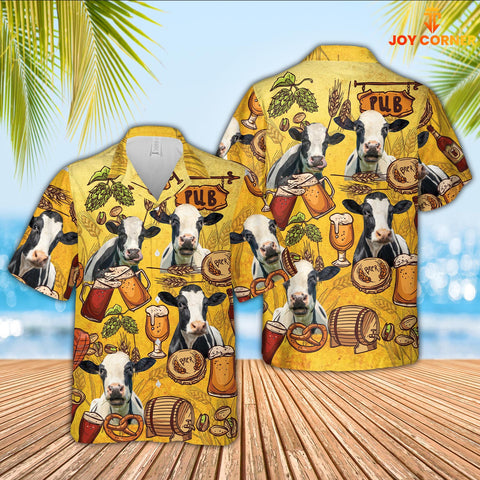 Joy Corners Holstein Drink Beer Pattern 3D Hawaiian Shirt