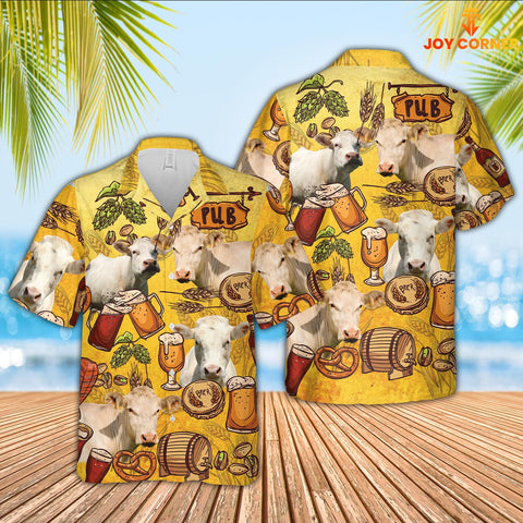 Joy Corners Charolais Drink Beer Pattern 3D Hawaiian Shirt