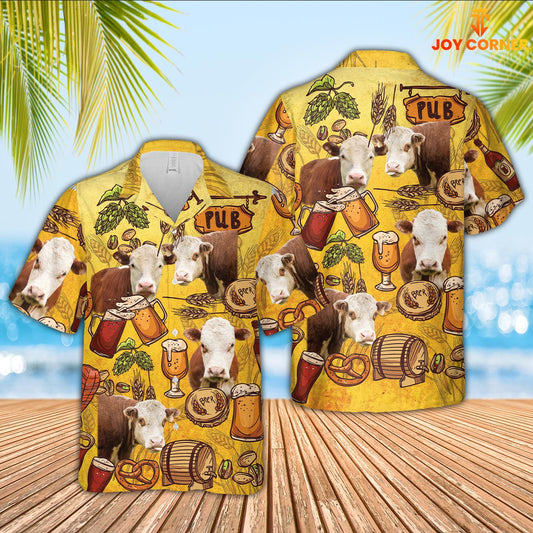 Joy Corners Hereford Drink Beer Pattern 3D Hawaiian Shirt