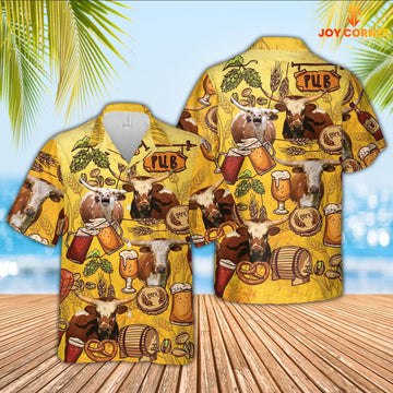 Joy Corners Texas Longhorn Drink Beer Pattern 3D Hawaiian Shirt