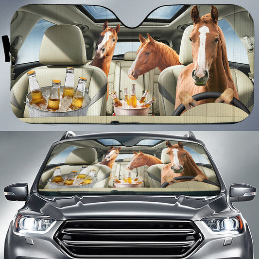 Joycorners Brown Horse Drink Beer Driver Car Auto Sun Shade