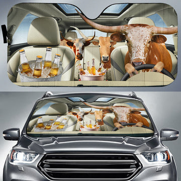 Joycorners Texas Longhorn Drink Beer Driver Car Auto Sun Shade