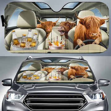 Joycorners Highland Cattle Drink Beer Driver Car Auto Sun Shade