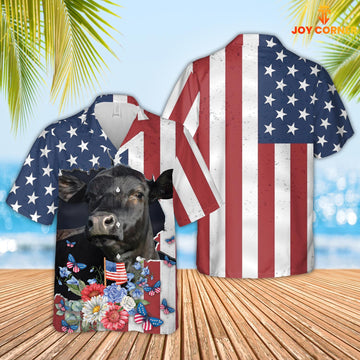 Joycorners Black Angus 4th of July 3D Hawaiian Shirt