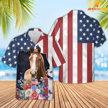 Joycorners Horse 4th of July 3D Hawaiian Shirt