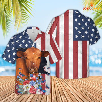 Joycorners Red Angus 4th of July 3D Hawaiian Shirt