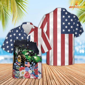 Joycorners Tractor 4th of July 3D Hawaiian Shirt