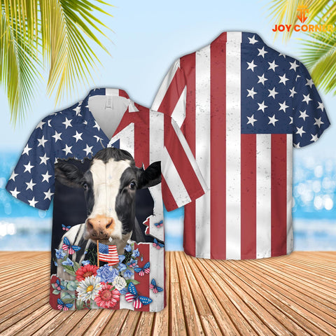 Joycorners Holstein 4th of July 3D Hawaiian Shirt