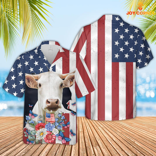 Joycorners Charolais 4th of July 3D Hawaiian Shirt