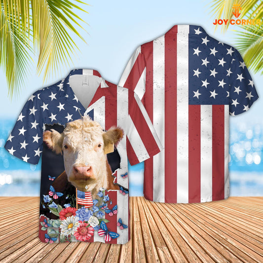 Joycorners Hereford 4th of July 3D Hawaiian Shirt