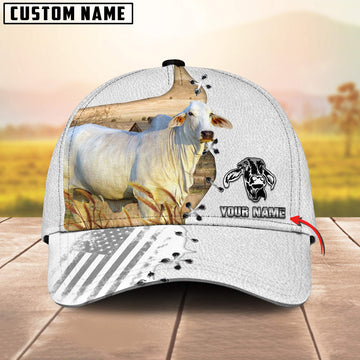 Joycorners Brahman Black US Flag Pattern Customized Name Silver 3D Classic Cap